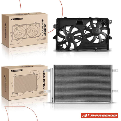 AC Condenser & Dual Cooling Fan Assembly Kit for Ford Edge Lincoln MKX (2007–2014) - FO3115177, 2811653, 6018151