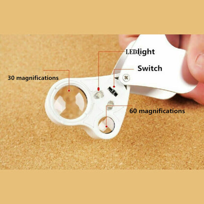 30x 60x Jeweler Loupe with Dual Lenses and Light for Antique Geology