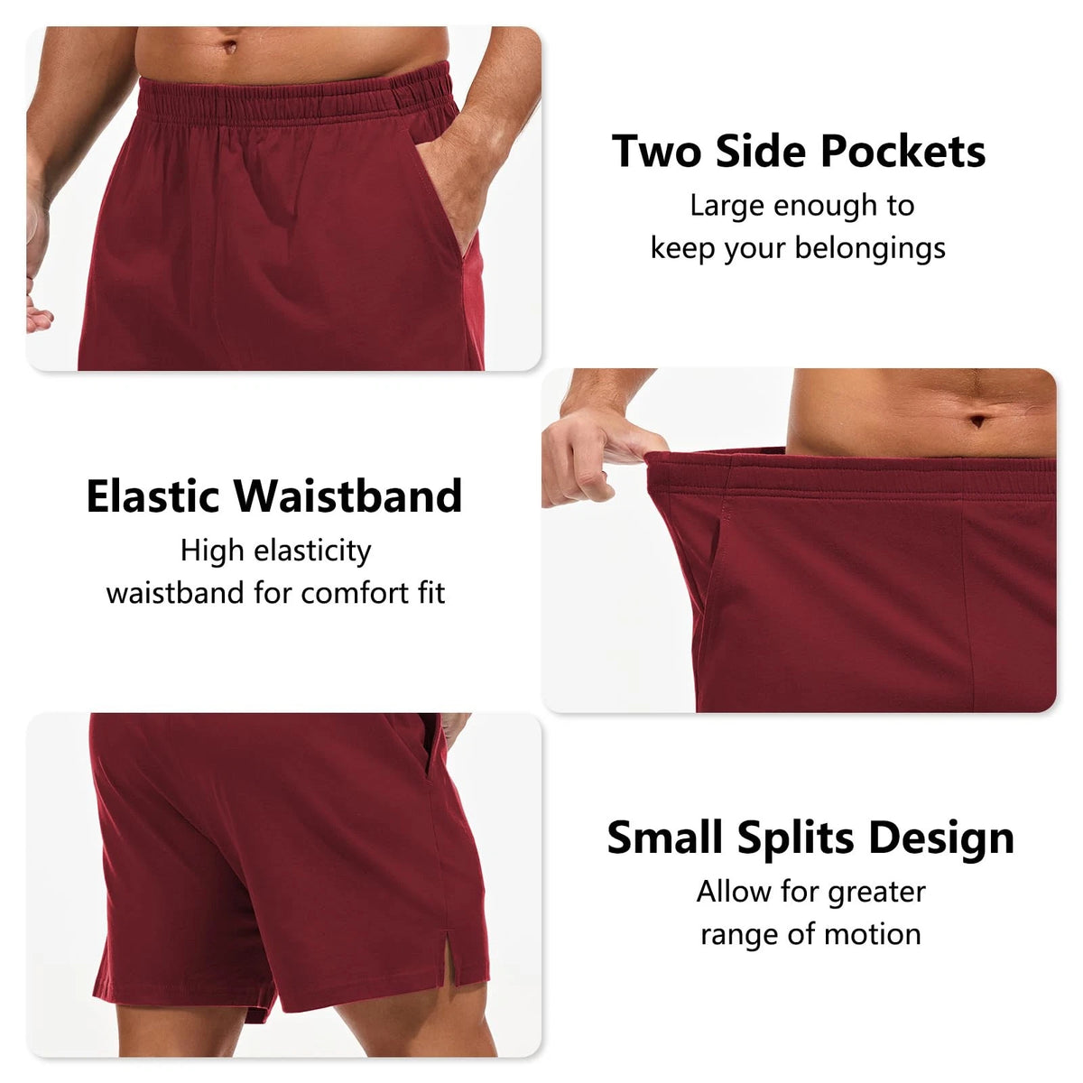 Lounge Shorts for Men - 4 Inch Lightweight Pajama - Wine Red