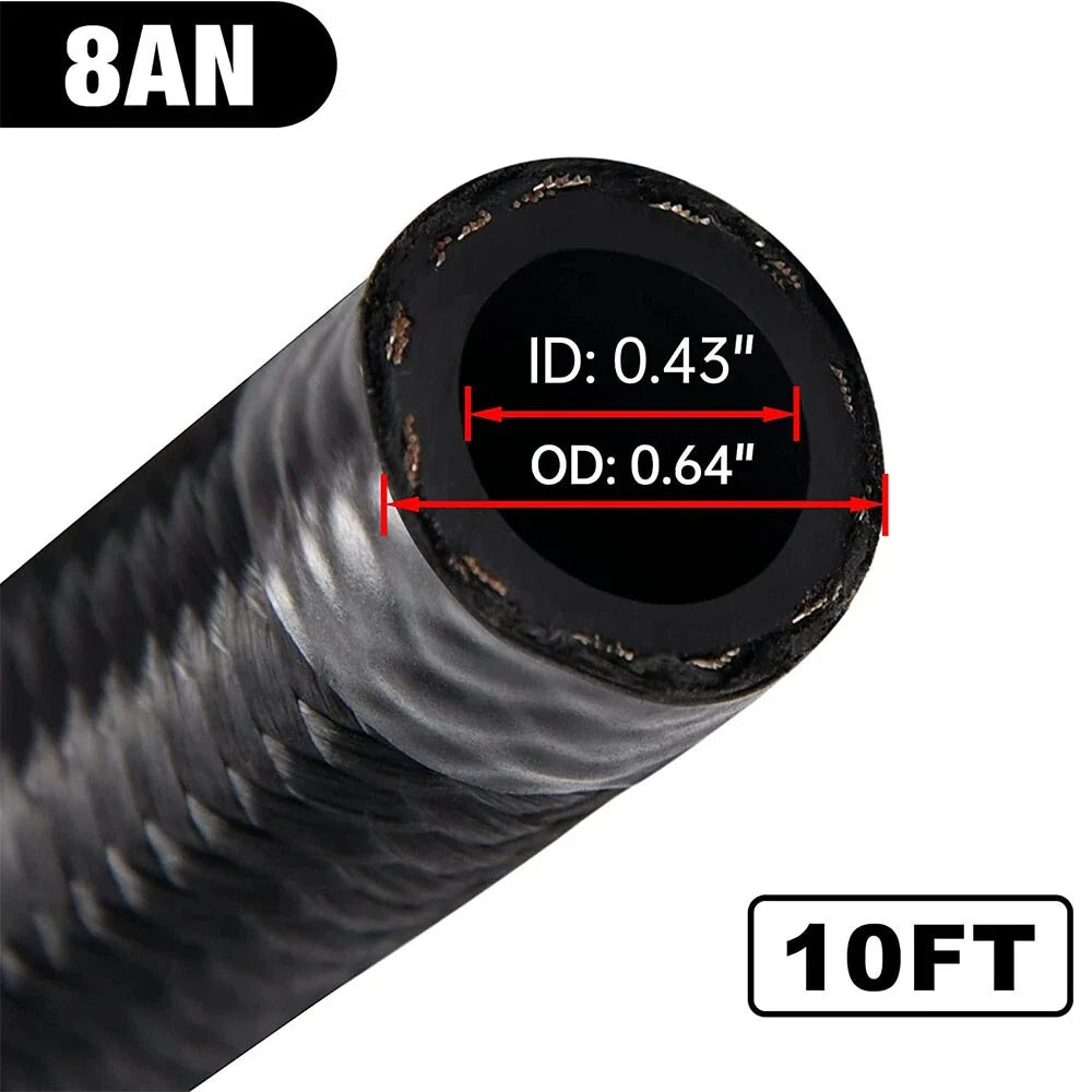 10FT AN8 Black Nylon Braided Fuel Line with Swivel End Fittings