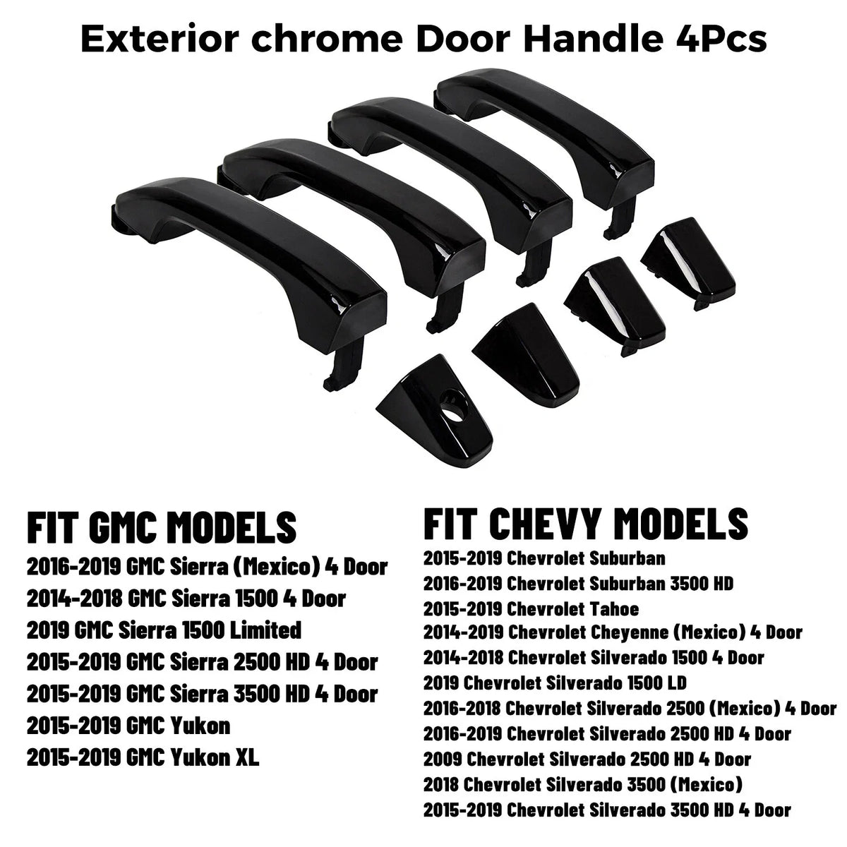 Set of 4 Door Handles for Silverado Sierra (2014–2019) Gloss Black Painted