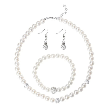 Set of 3 Pearl Earrings Bracelet Necklace Black and White