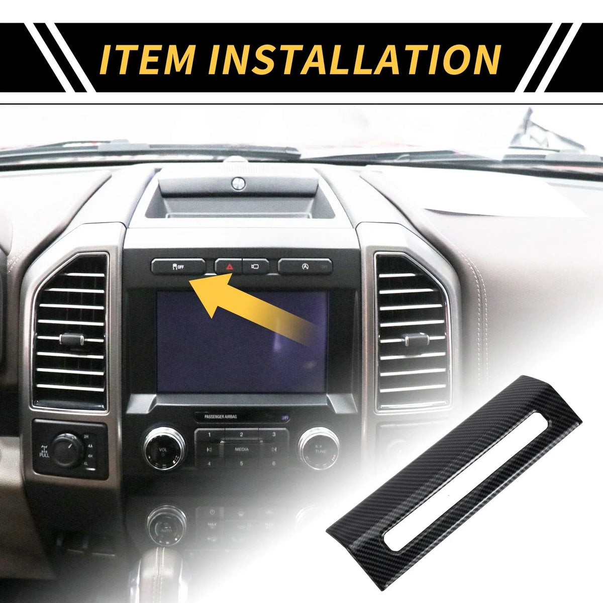 1 Pcs Emergency Light Switch Panel Trim for Ford F-150 (2015–2020) Carbon Fiber Black