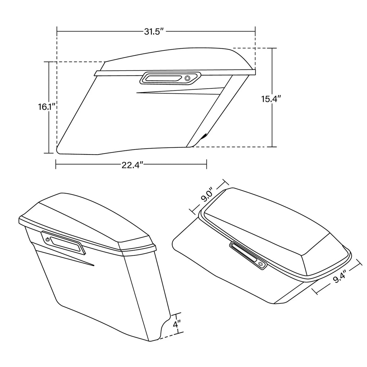 4" Stretched Saddlebag for Harley Touring (2014–Present) Midnight Crimson/Vivid Black