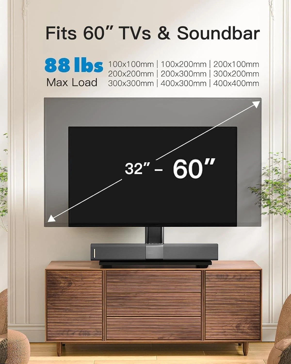 Universal TV Stand Legs for 32-60 Inch TVs (Fixed, Black)