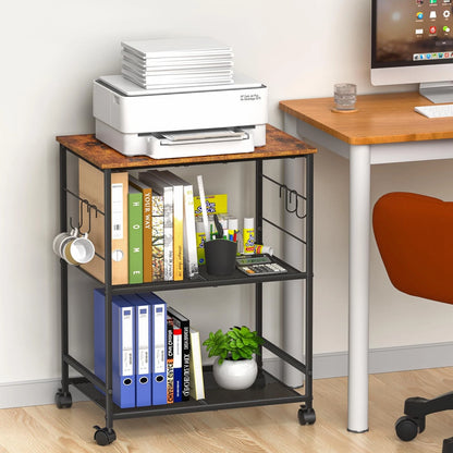 3-Tier Printer Stand with Wheels for Office Use