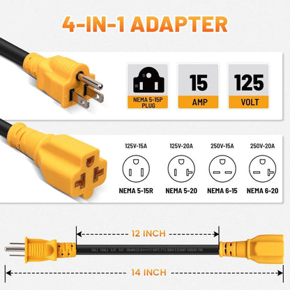 12 Inch 15 Amp Power Adapter for Household to 20 AC Power