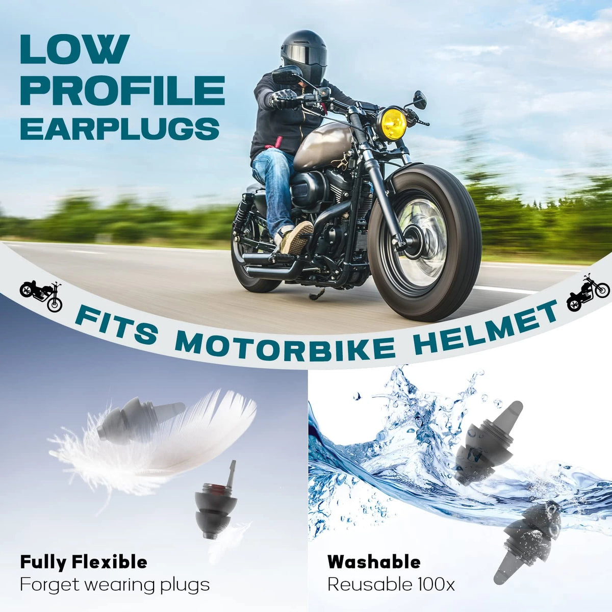 2X Motorcycle Ear Plugs for Wind Noise Reduction & Hearing Protection