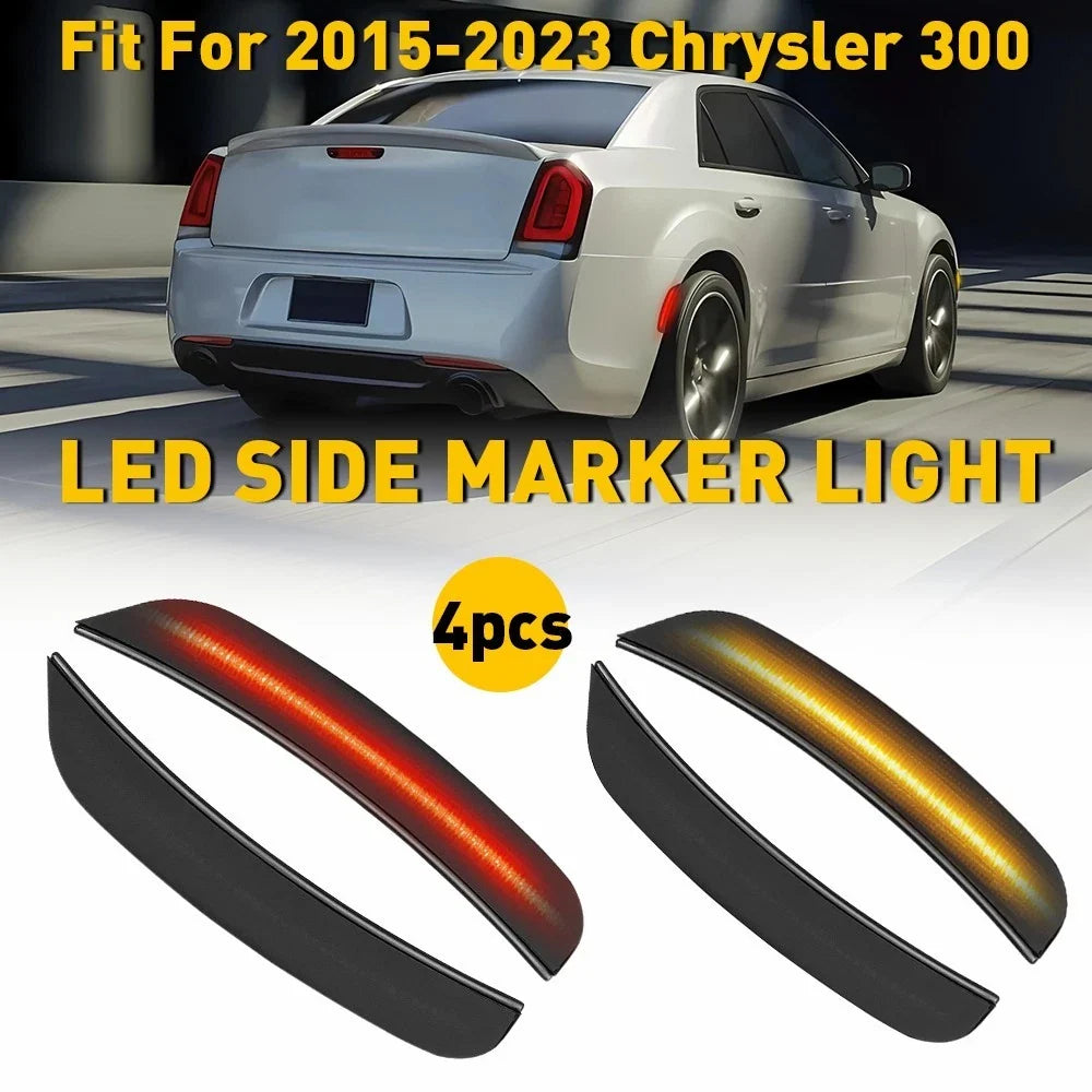 Smoked LED Front Rear Side Marker Lights for Chrysler 300 (2015–2023)