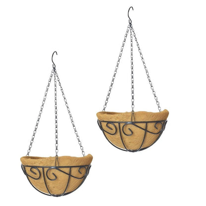 2X Hanging Flower Baskets with Hook Hanger for Indoor Outdoor Plants