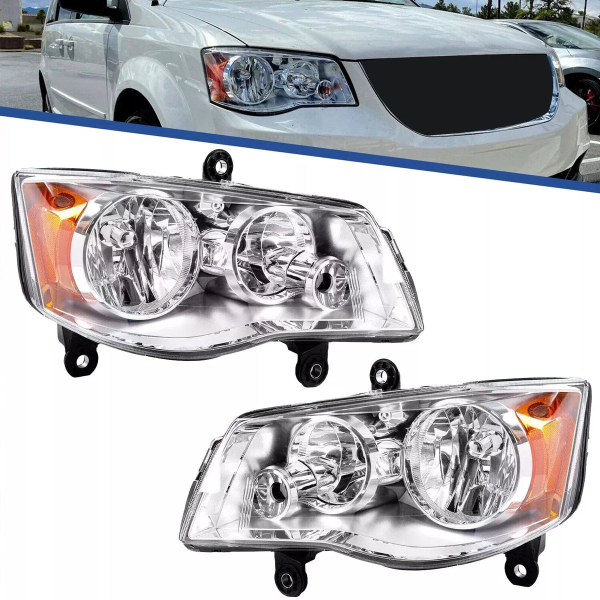 Set of 2 Headlights for Dodge Grand Caravan (2011–2019) & Chrysler Town & Country (2008–2016)