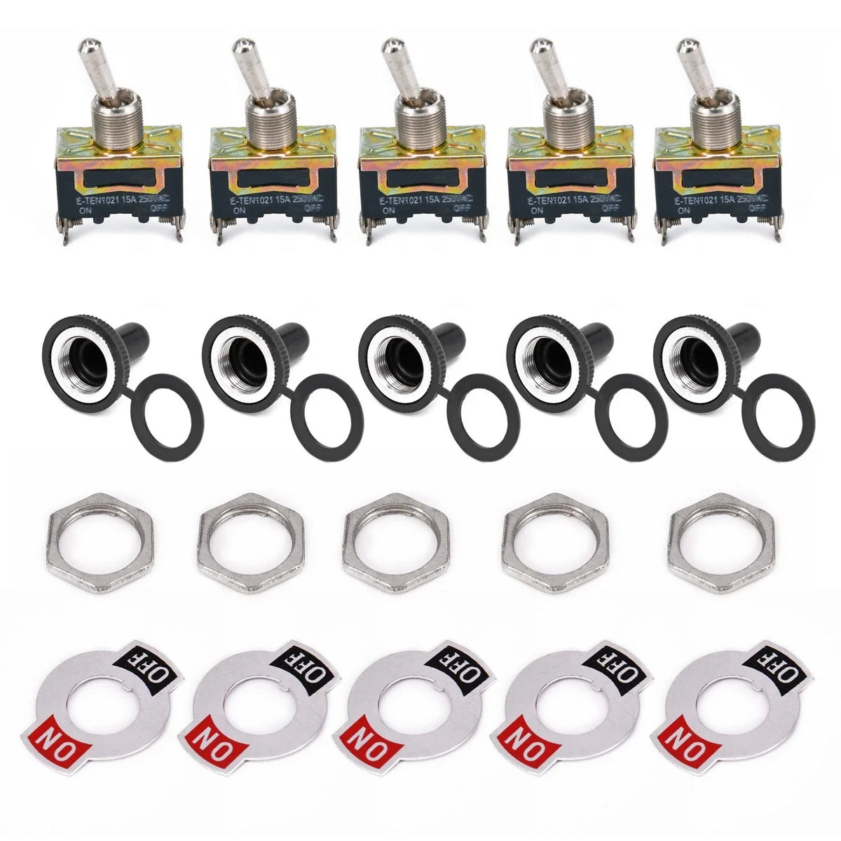 5pcs SPST Rocker Toggle Switch for Boat (15A 250V) Waterproof
