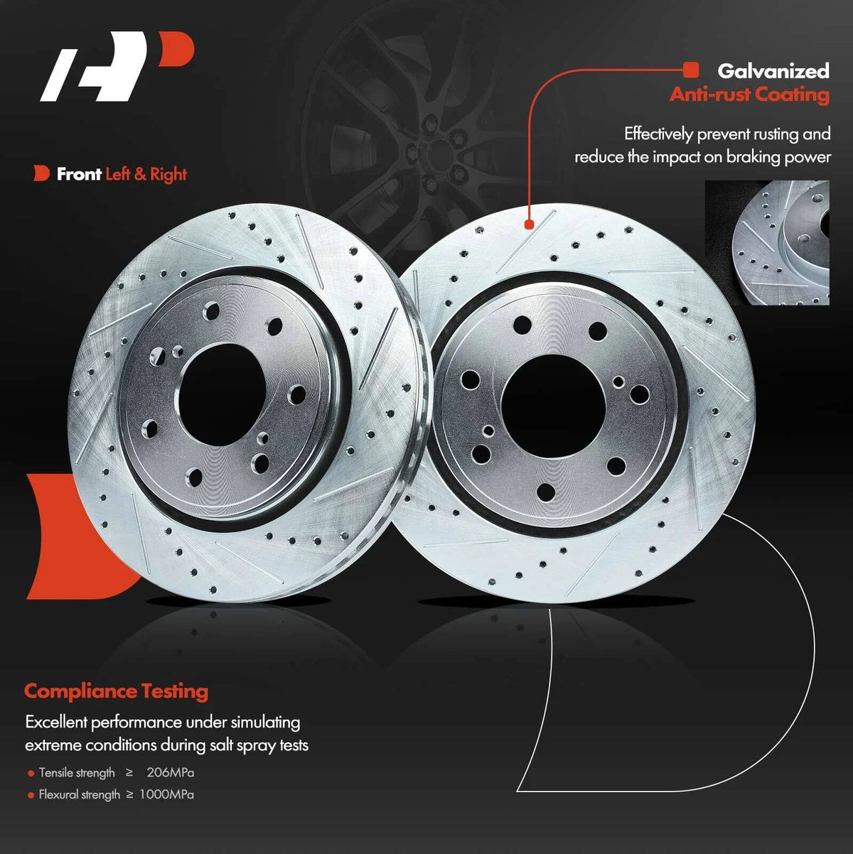 Set of 2 Front Drilled Brake Rotors & Ceramic Pads for Ford F-150 (2010–2017)