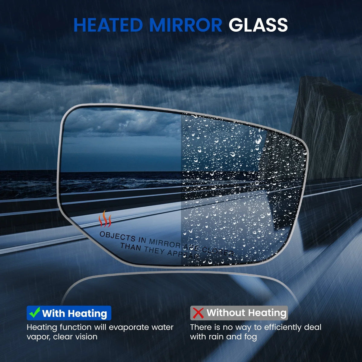 Heated Passenger Right Side Convex Mirror Glass for Honda Accord (2008–2012)