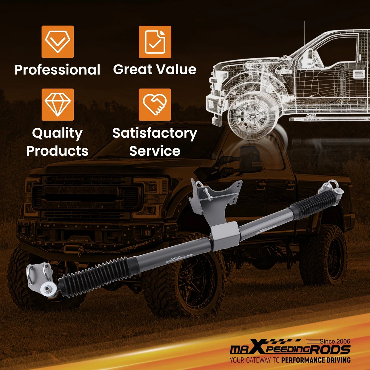 Dual Steering Stabilizer Shocks for Ford F250 F350 4WD Super Duty (2005–2024)