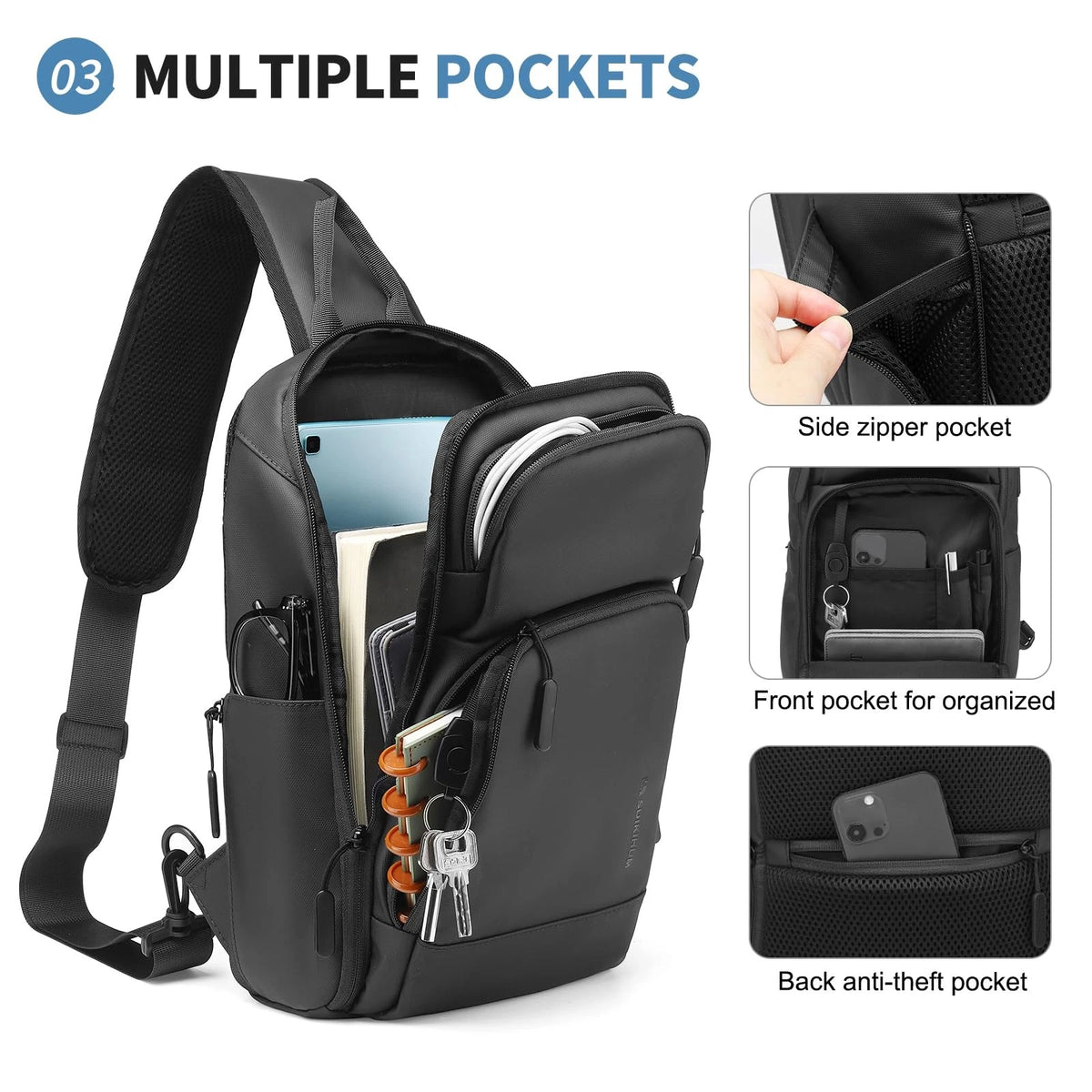 Sling Bag for Men - Convertible Anti Theft Backpack, Small, Black