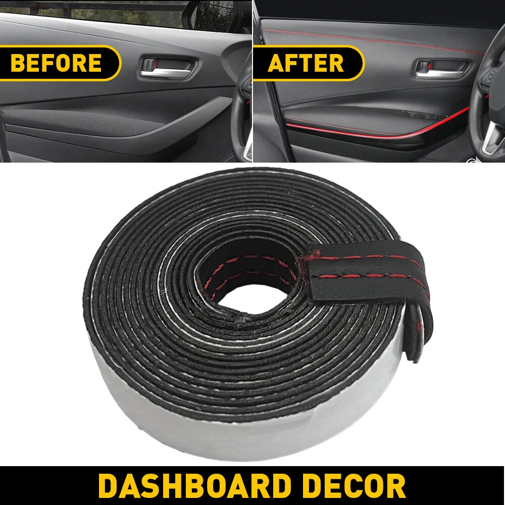 2X Red PU Leather Dashboard Trim Strip for Car Decor