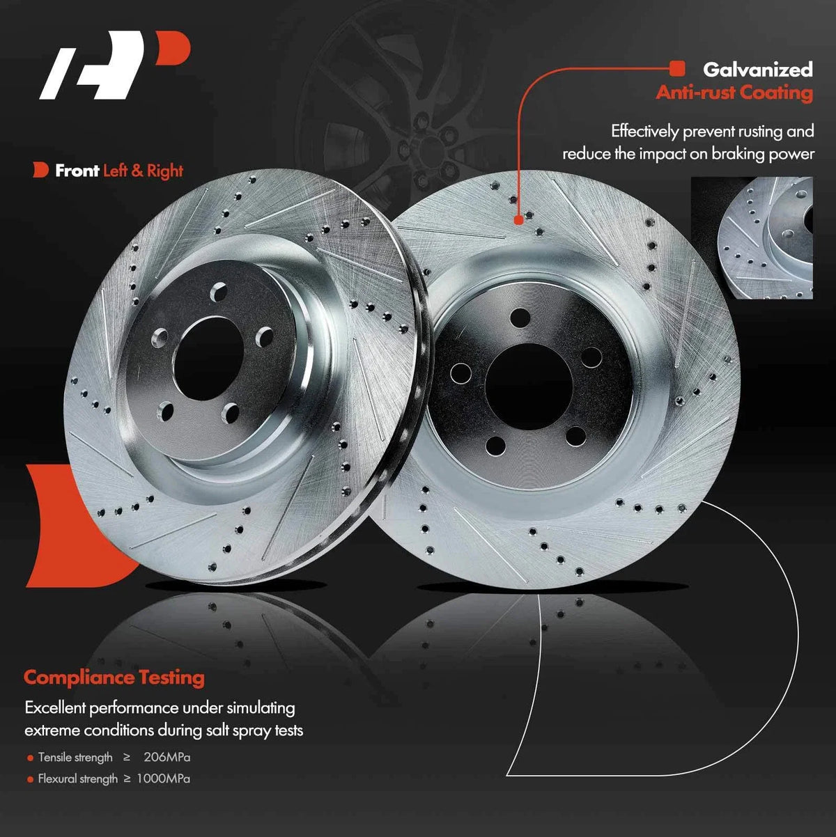 Front Side Drilled Brake Rotor for Dodge Challenger Magnum (2008–2023)