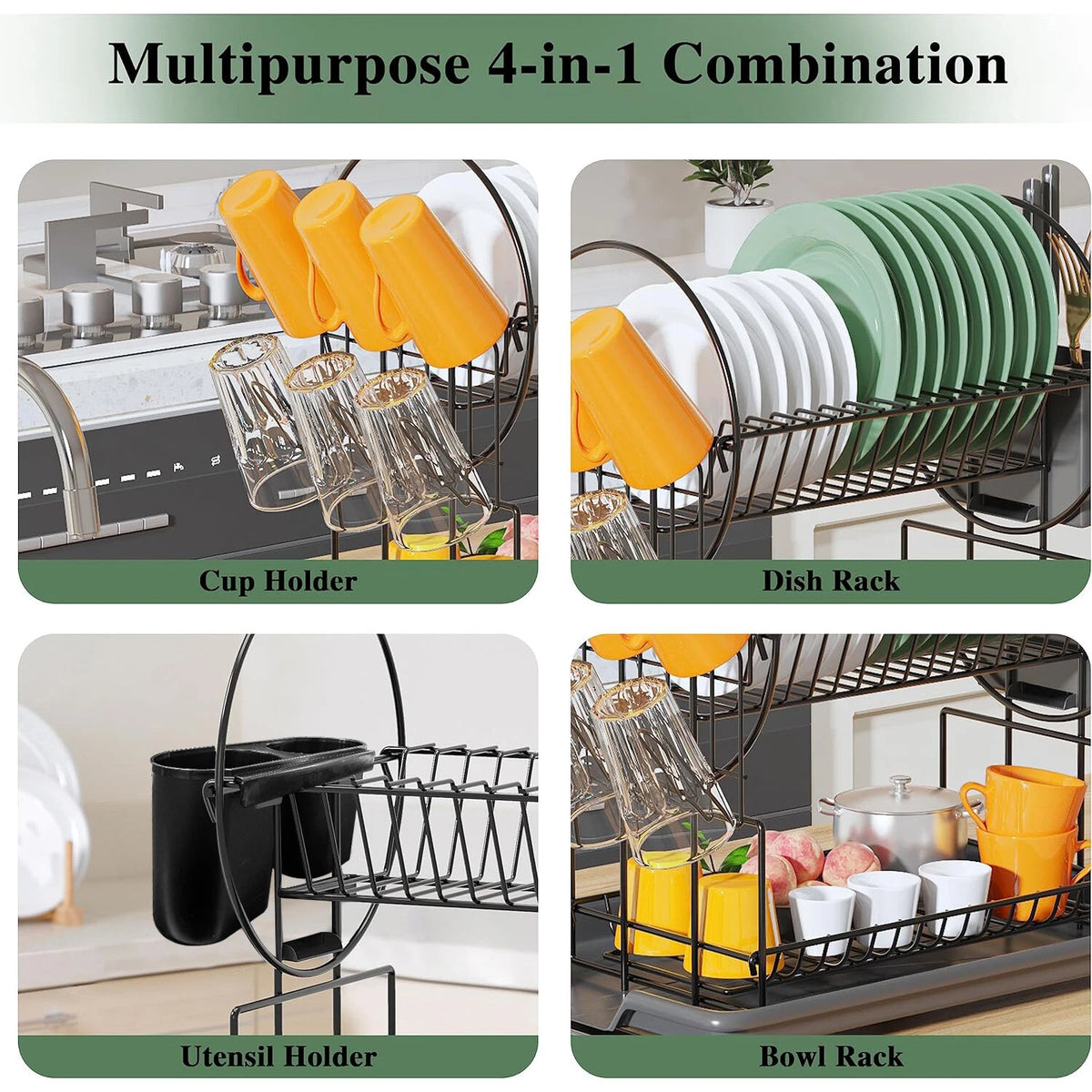 2-Tier Dish Drying Rack for Kitchen Counter with Drainboard