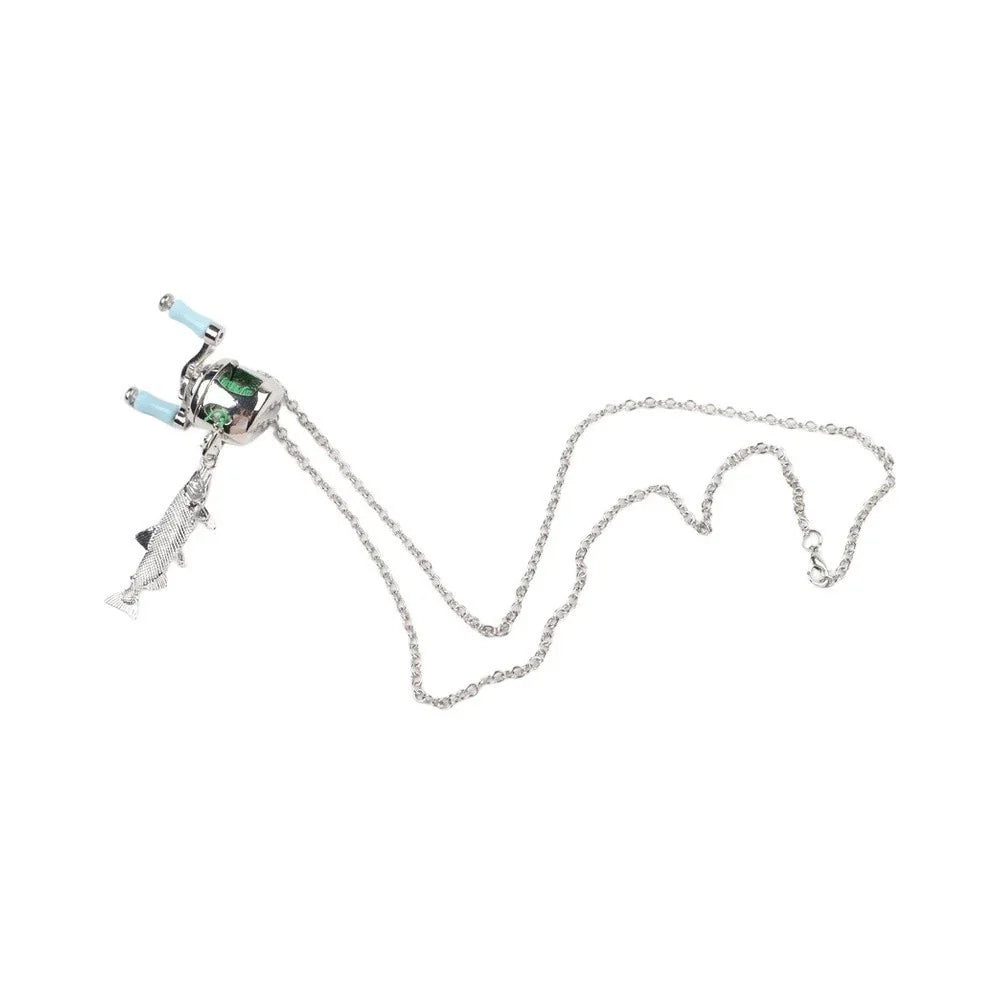 Fishing Reel Necklace Set of 2 Alloy Pendant with 60cm Adjustable Chain