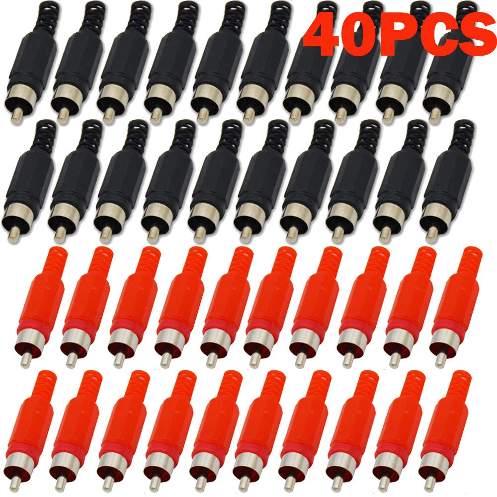 40PCS RCA Male Audio Video Adapter Connector for Universal Use