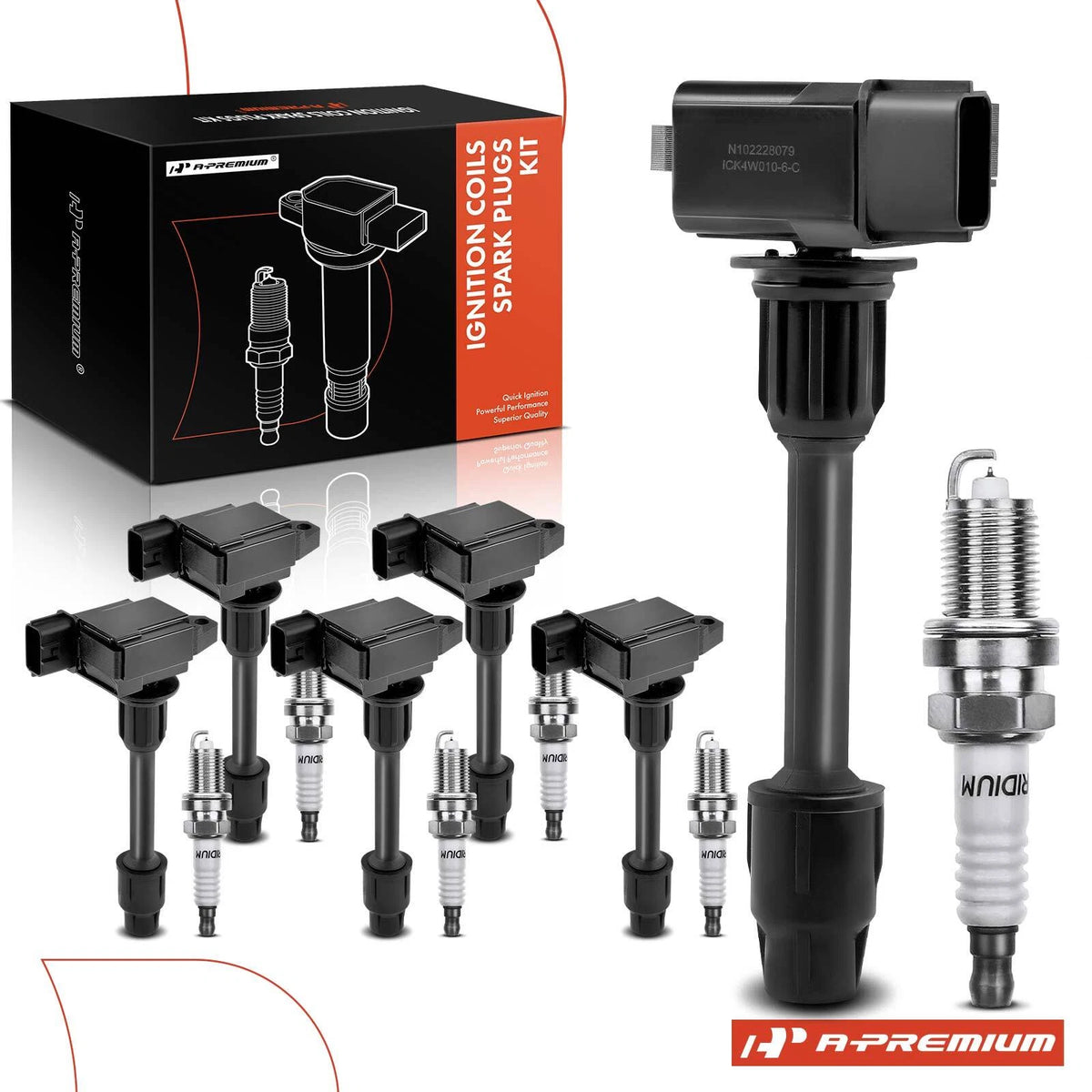 Set of 6 Ignition Coils & Iridium Spark Plugs for Nissan Pathfinder (2001) - 224484W000, 22448-4W000, UF328