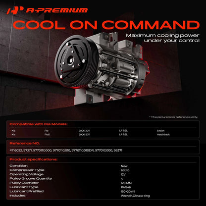 A/C Compressor with Clutch for Kia Rio Rio5 (2006–2011) 977011G010, 977011G000, 98371