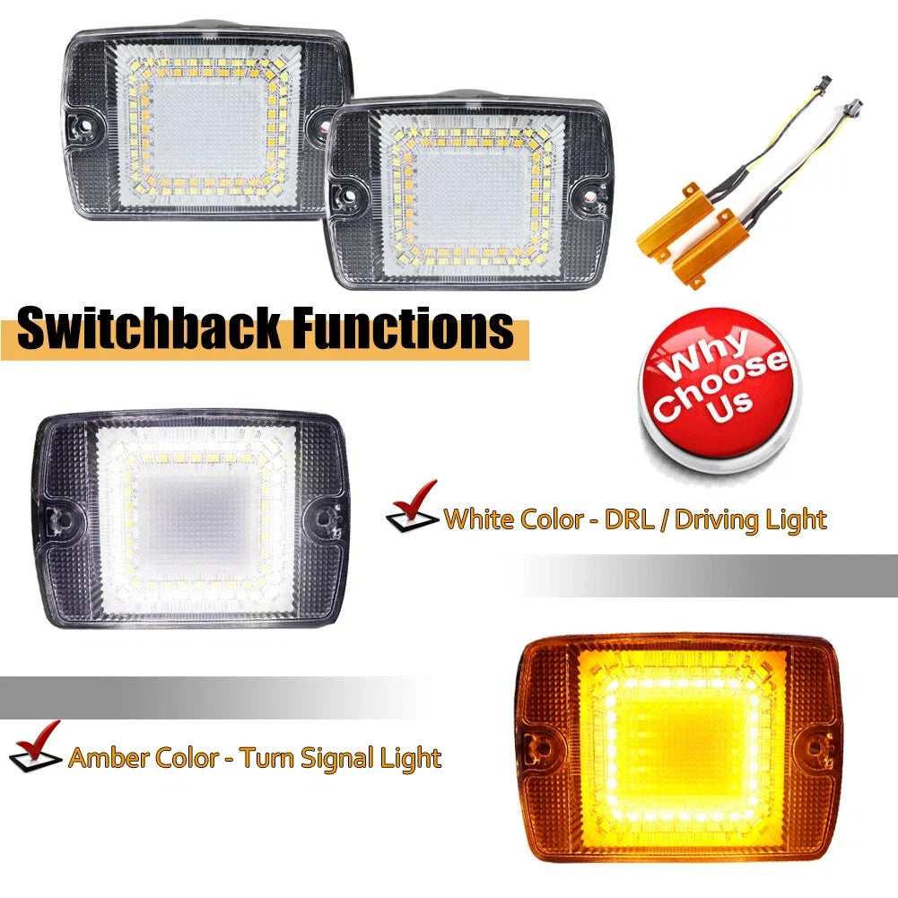 2X Clear Switchback LED DRL Turn Signal Lights for Jeep Wrangler YJ (1987–1995)