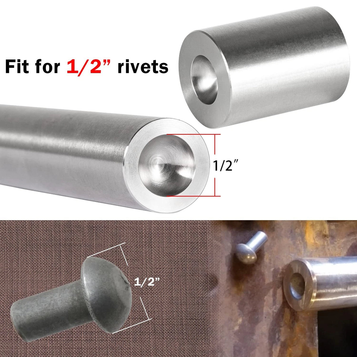 Set of 4 Rivet Doming Punch Tools 1/4" Shaft 1/2" Head 5/16" Dome