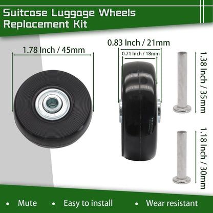 Luggage Wheels Replacement Set of 2 for Suitcase (45mm x 18mm)