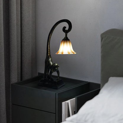 Vintage Monkey Table Lamp with Trumpet Glass Shade E26