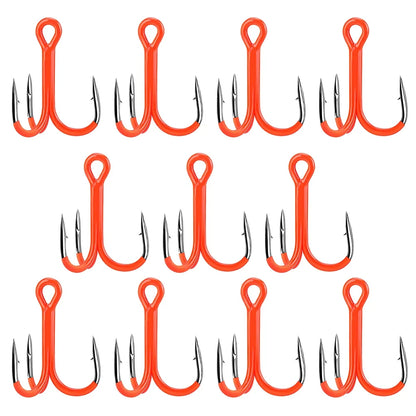 11pcs Treble Hooks for Fishing (Carbon Steel, 2X Strength, Orange)