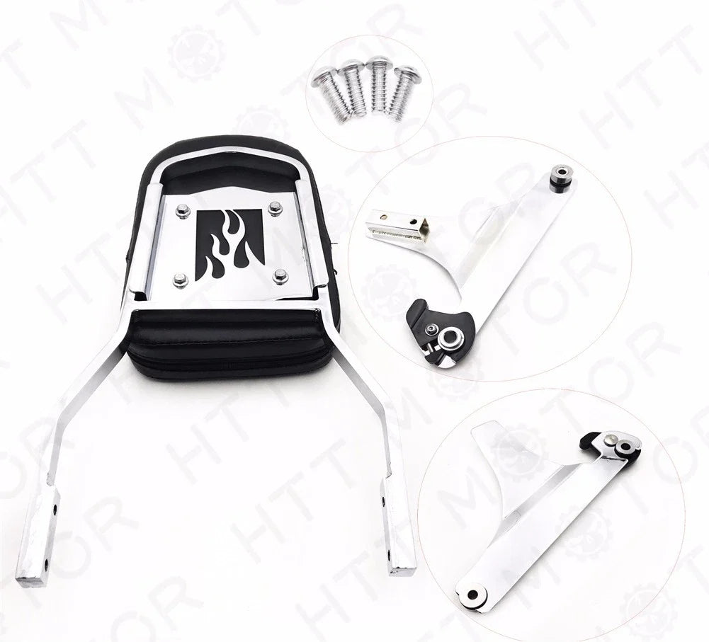 Detachable Backrest Sissy Bar Chrome Flame for Harley Softail FXSTC FLSTC (1984–1999)