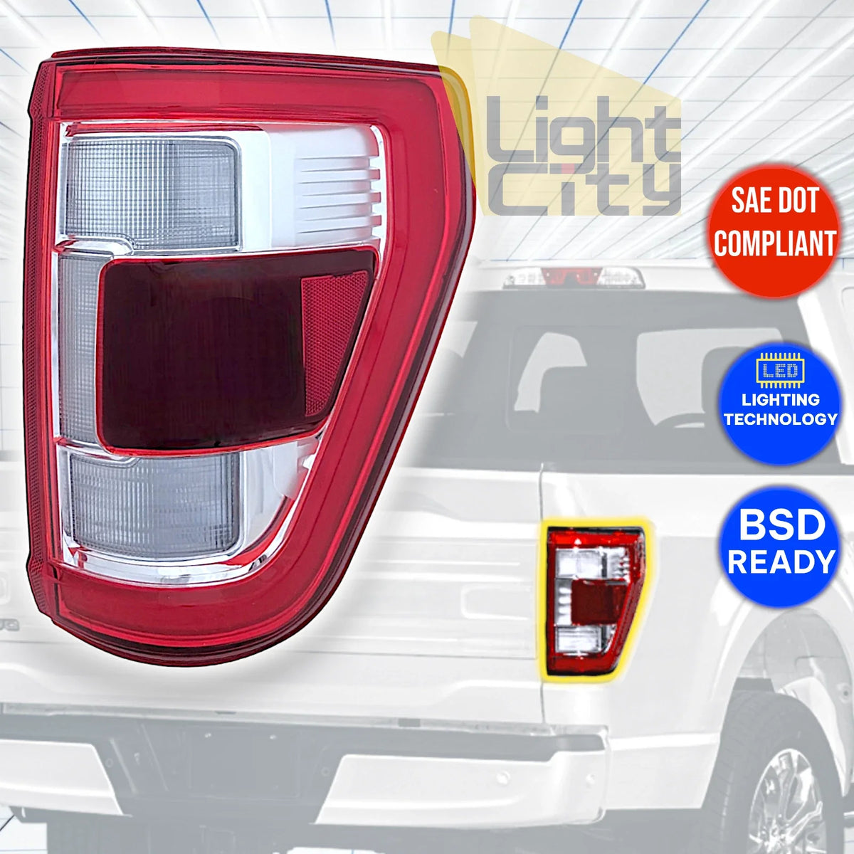 Full LED Tail Light for Ford F150 (2021–2023) Chrome w/Blind Spot RH