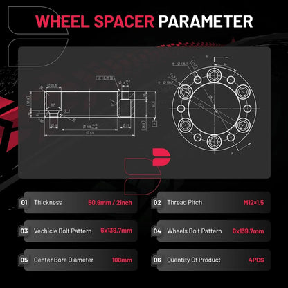 2" 6x5.5 Wheel Spacers for 2004–2012 Chevrolet Colorado (4PCS, M12x1.5)