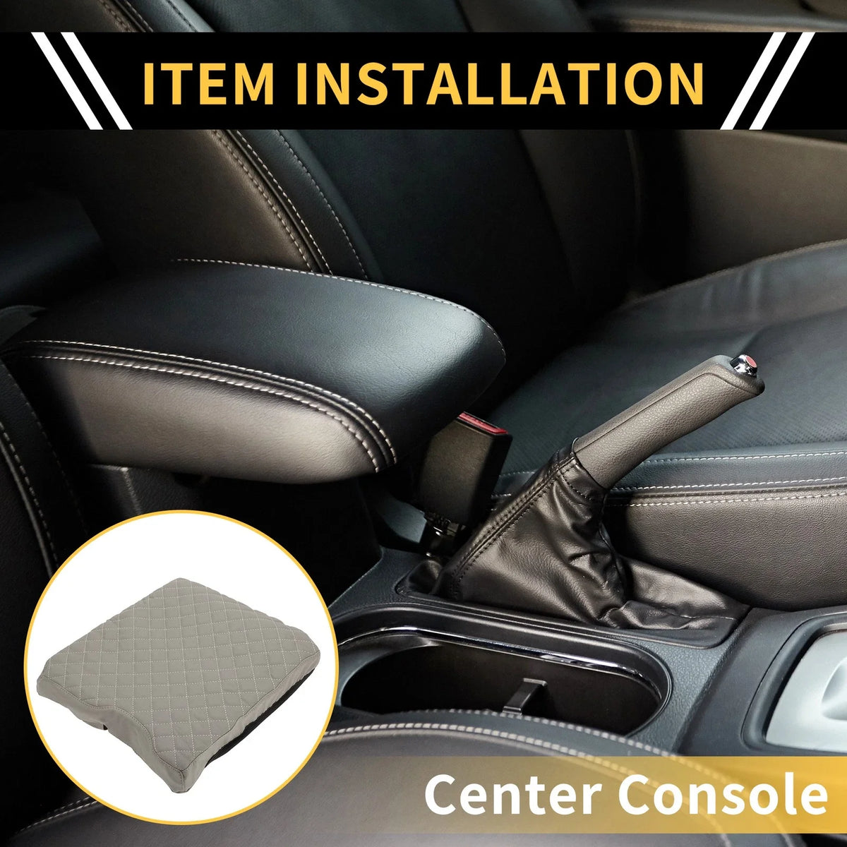 Center Console Cover for Ford F-150 (2015–2020) Microfiber Leather Grey