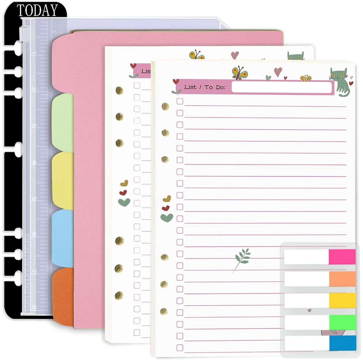 Set of 90 Colorful A5 Planner Inserts for To-Do Lists (6-Ring)