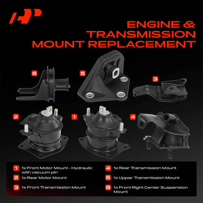 Set of 6 Engine Motor & Transmission Mounts for Honda Accord (2003–2007) - 50830SDAA04, 50830SDBA02, 50830SDBA04, 50830SDBA21