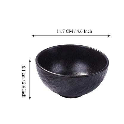 Set of 4 Ceramic Rice Bowls for Japanese Sushi (4.5 Inch, Black)