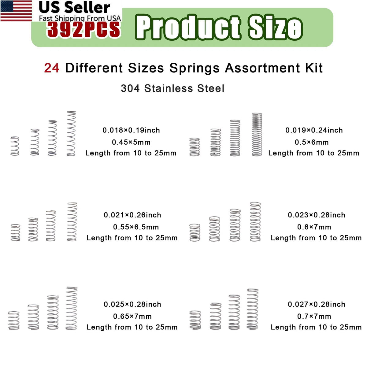 392 PCS Springs Assortment Kit for Various Applications (304 Stainless Steel)