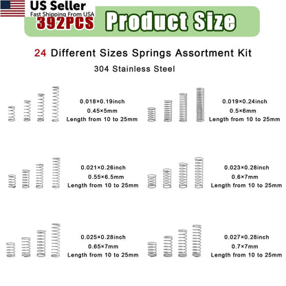 392 PCS Springs Assortment Kit for Various Applications (304 Stainless Steel)