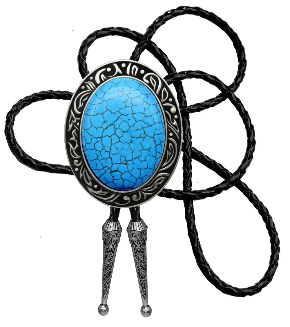 Bolo Tie for Western Style (Natural Colors, Blue Turquoise)