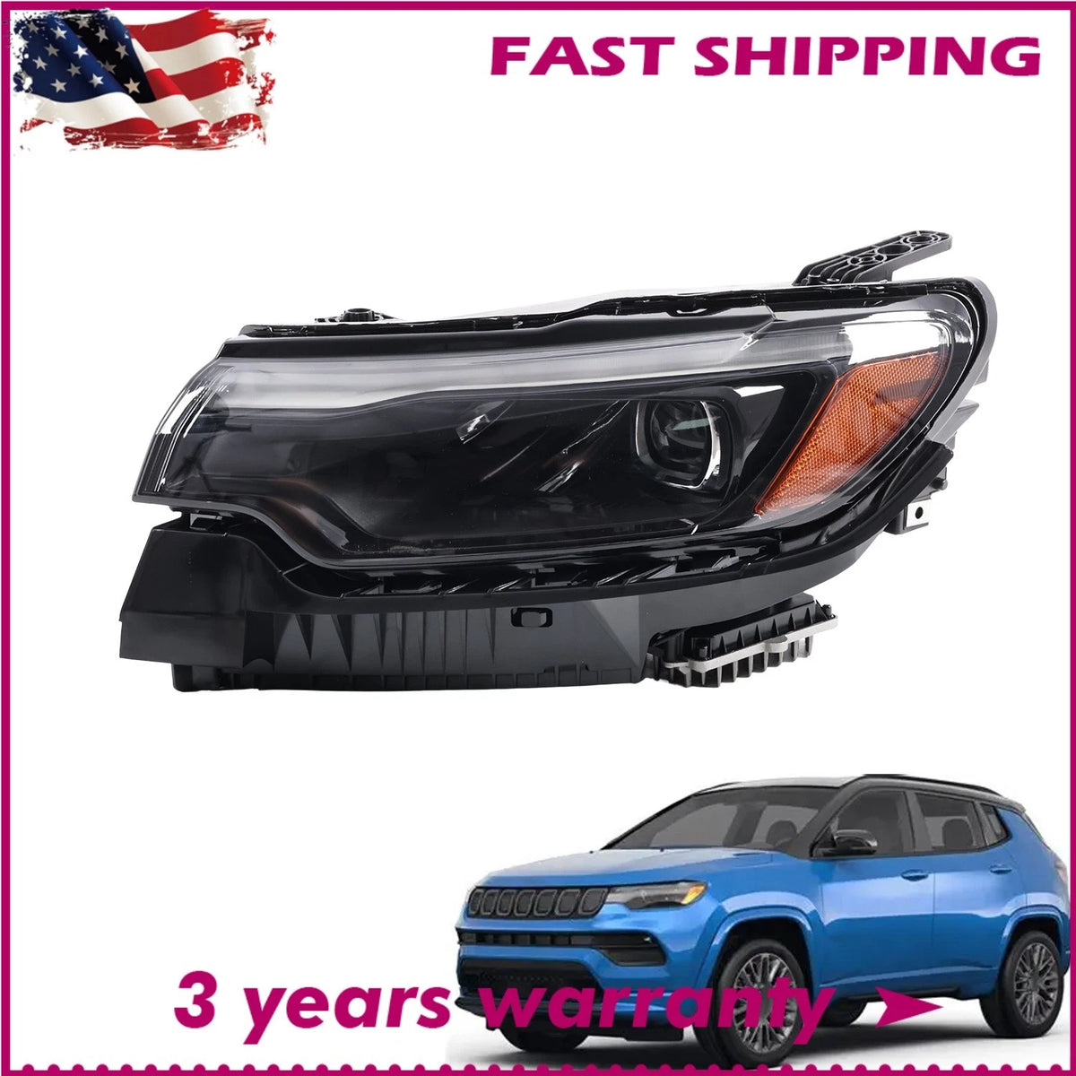 LED Headlight Assembly Left Driver Side for Jeep Compass (2022–2026) 68441587AG, 68441587AC, 68441587AD, 68441587AE, 68441587AF