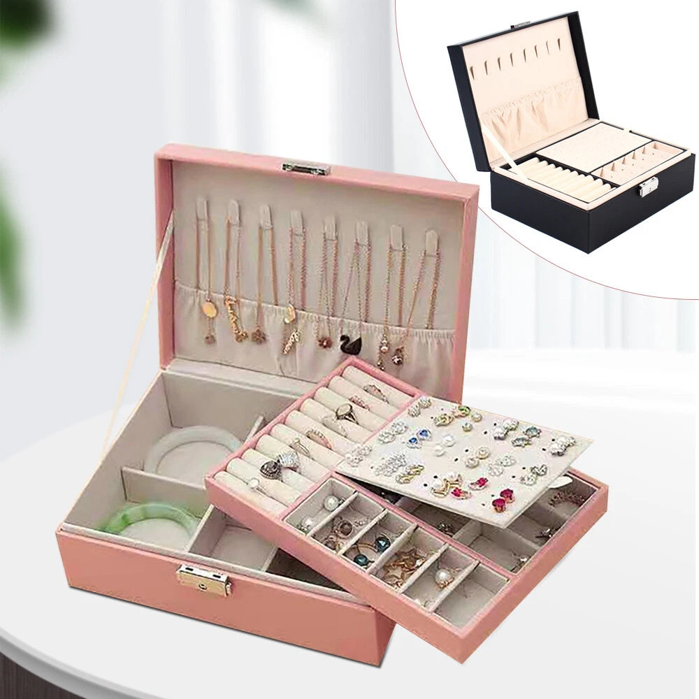 Jewelry Box Organizer for Women Girls - Necklace & Ring Storage Case