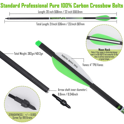 22-Inch Carbon Crossbow Bolts Arrows 8.8mm (0.003) - Black