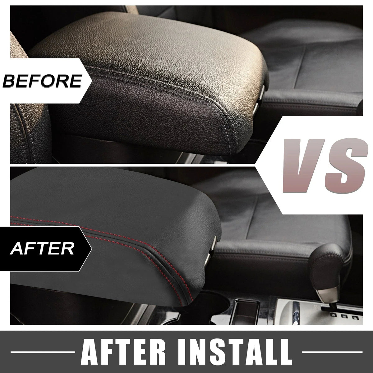 Center Console Armrest Cover for Dodge Durango (2011–2021) Black Red Stitches 723115424430
