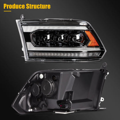 Pair LED Headlight Assembly for Dodge Ram 1500 2500 3500 (2009–2018)