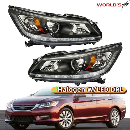 Set of 2 Black Projector Headlights for Honda Accord (2013–2015) LED DRL