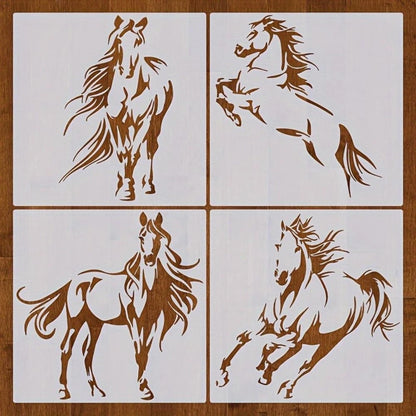 Set of 4 Reusable Plastic Horse Stencils for Craft Projects 6 inches