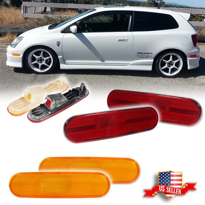 Set of 4 Amber Front and Red Rear Side Marker Lights for Honda Civic Si (2002–2005)